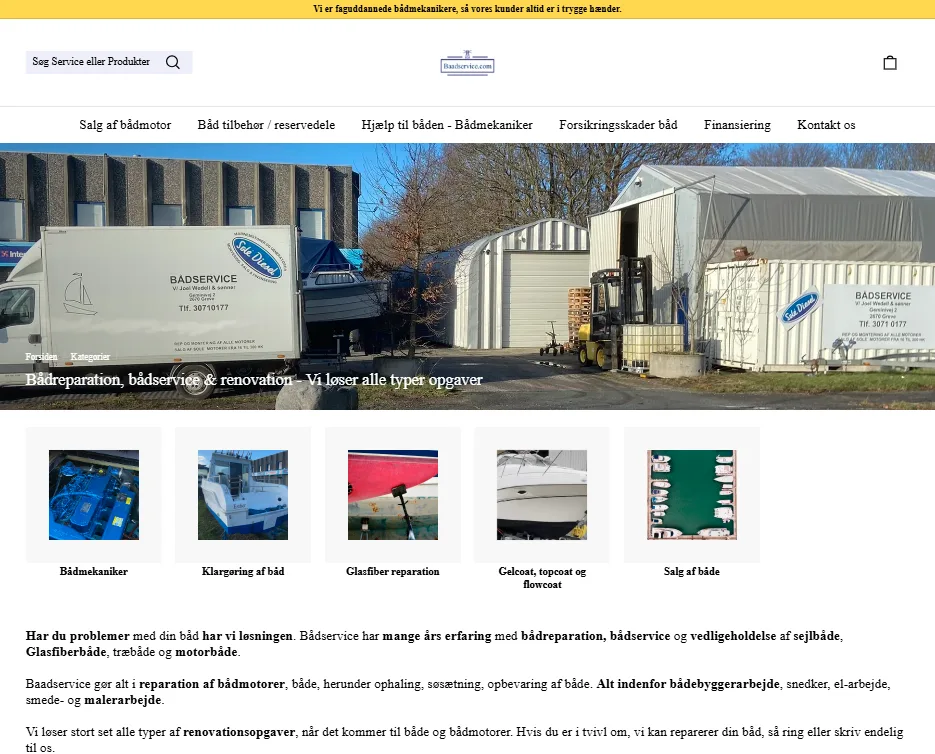 Forsiden af Baadservice.com – webshop udviklet af Nauf Company