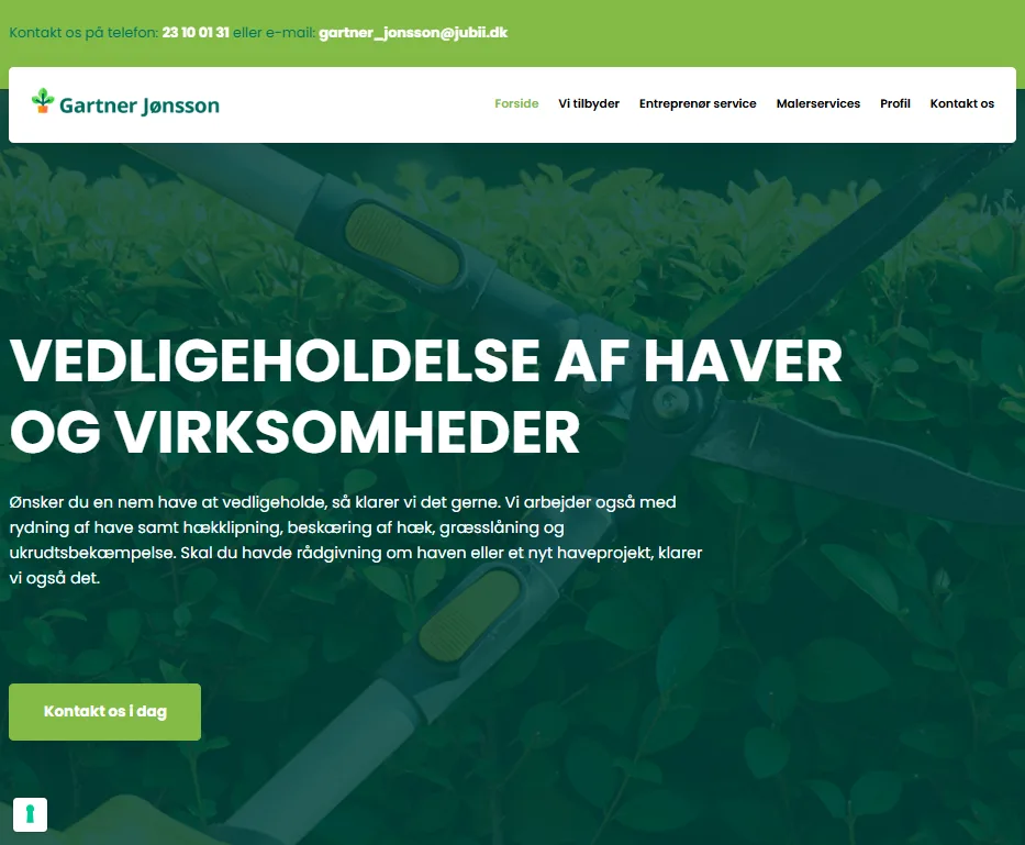 Forsiden af Gartner Jønsson – hjemmeside for haveservice