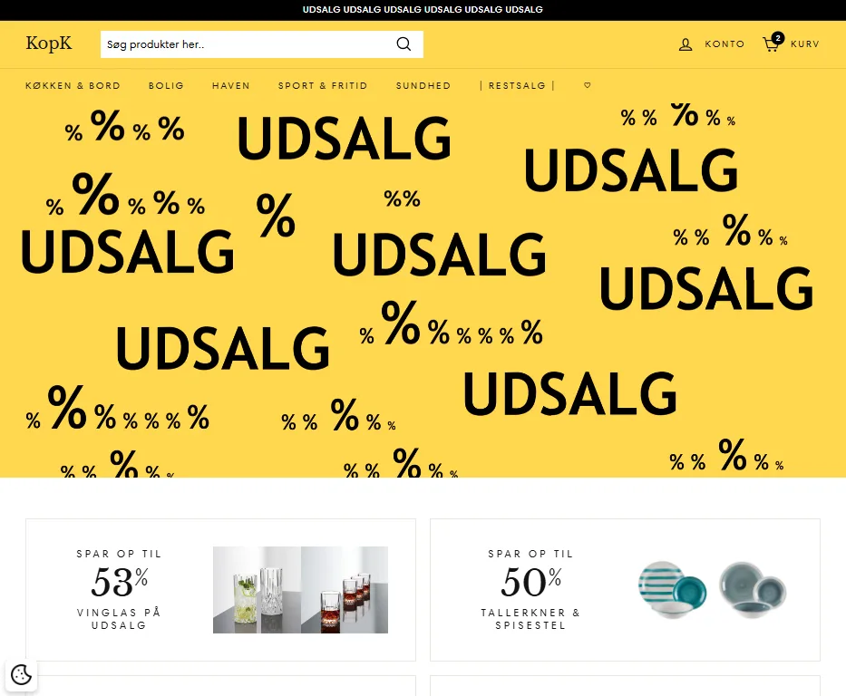 Forsiden af KopK.dk – webshop med boligindretning og udsalg